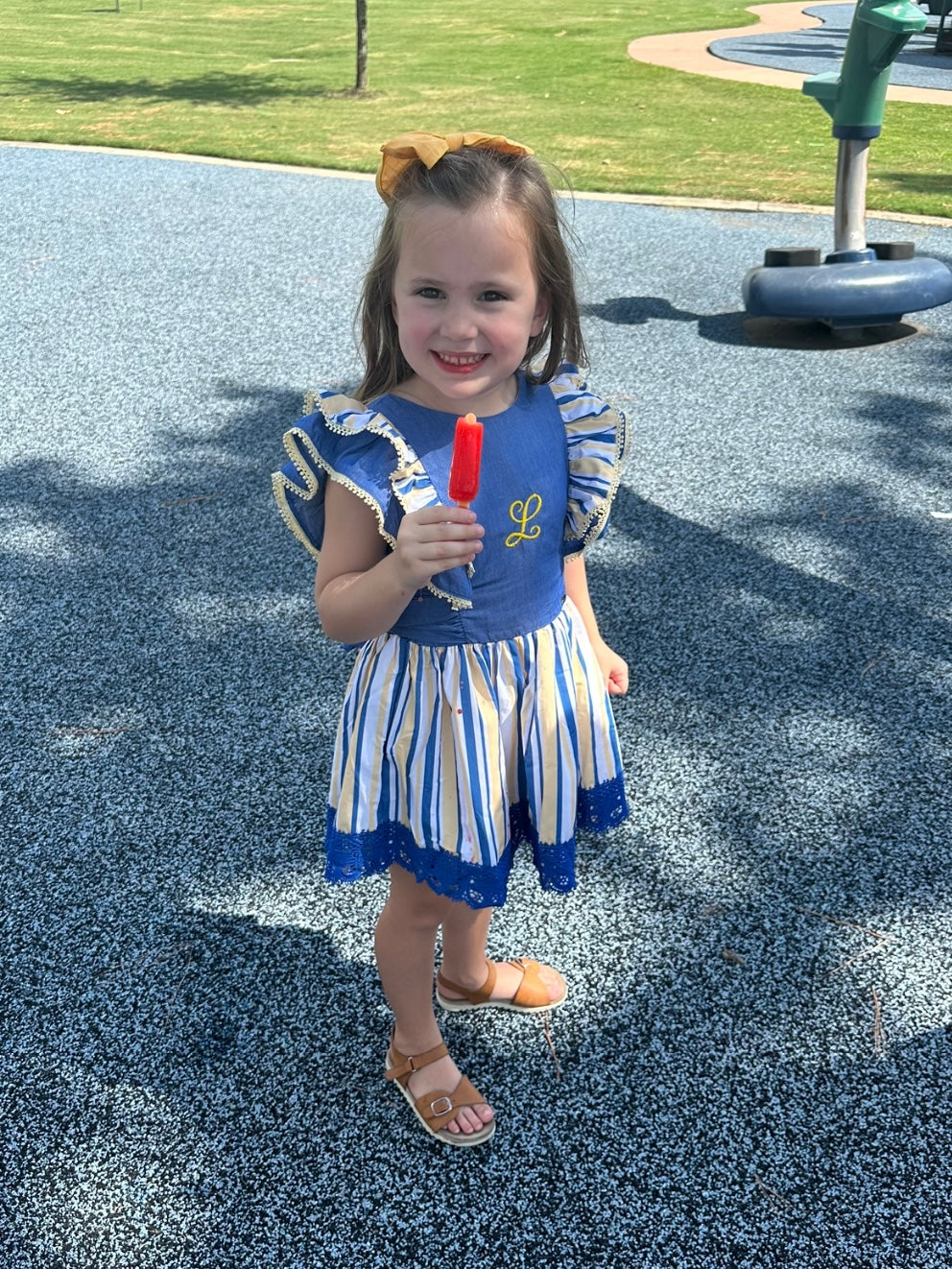 Lacy Striped Ruffled Dress with Headband