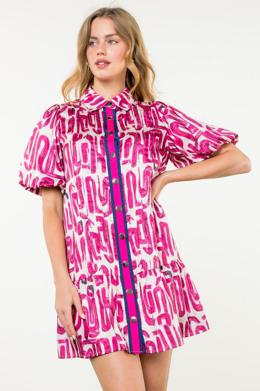 Ally Button Up Print THML Dress