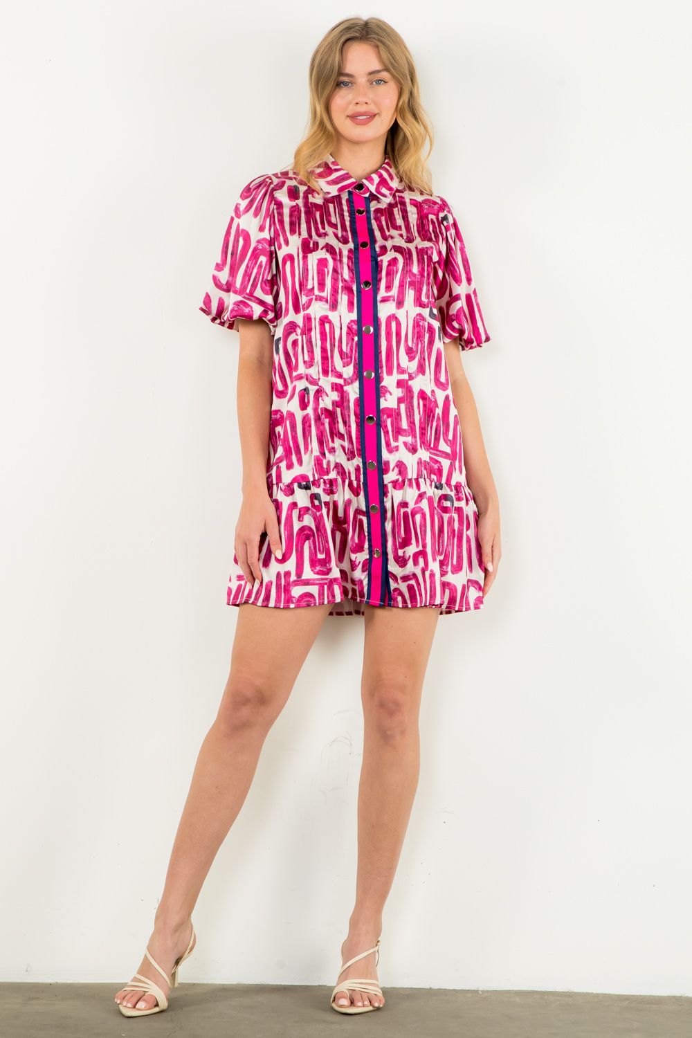 Ally Button Up Print THML Dress